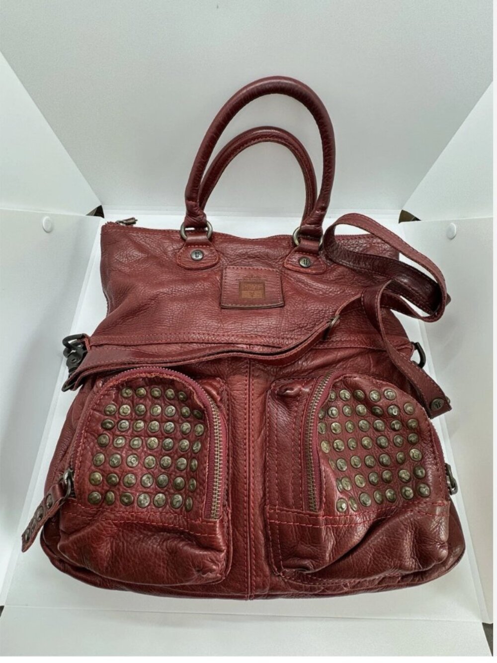 FRYE Brooke Fold Over Crossbody Handbag Purse in burnt red - Picture 3 of 8